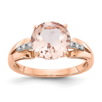 14k Rose Gold Real Diamond and Morganite Round Ring