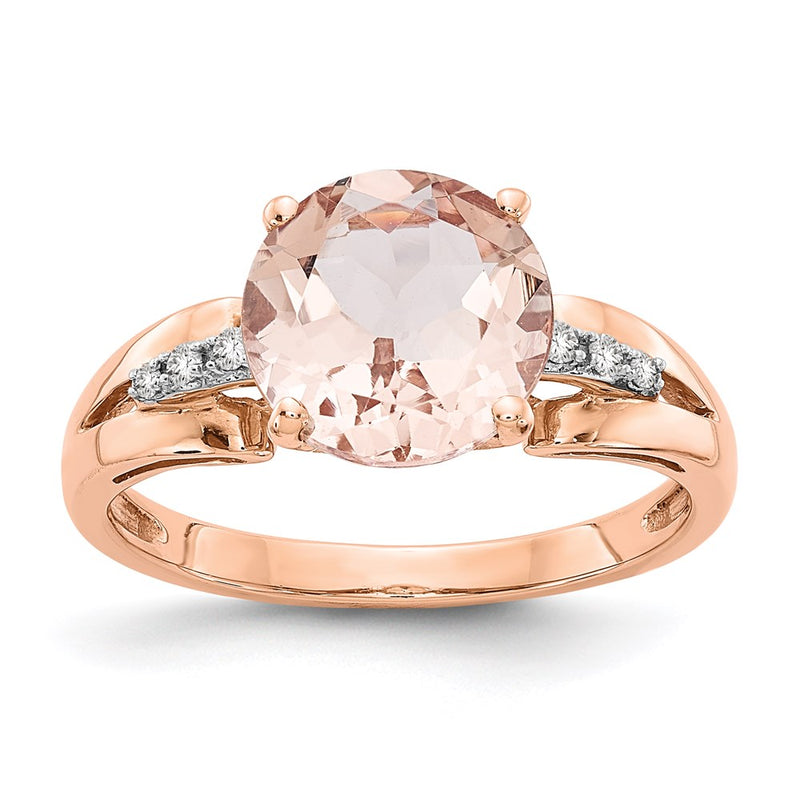 14k Rose Gold Real Diamond and Morganite Round Ring