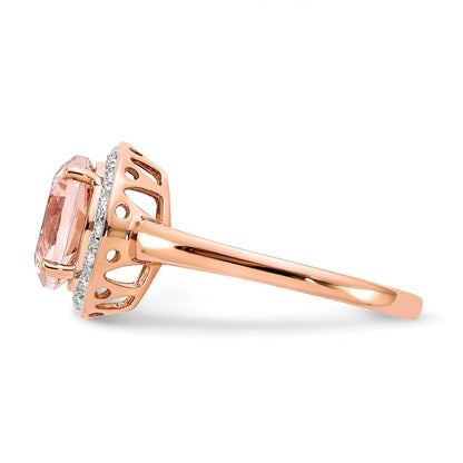 14k Rose Gold Real Diamond and Morganite Round Ring