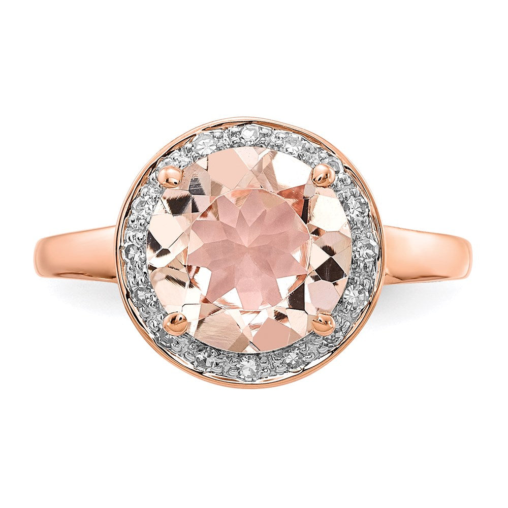 14k Rose Gold Real Diamond and Morganite Round Ring
