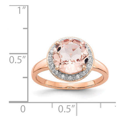 14k Rose Gold Real Diamond and Morganite Round Ring