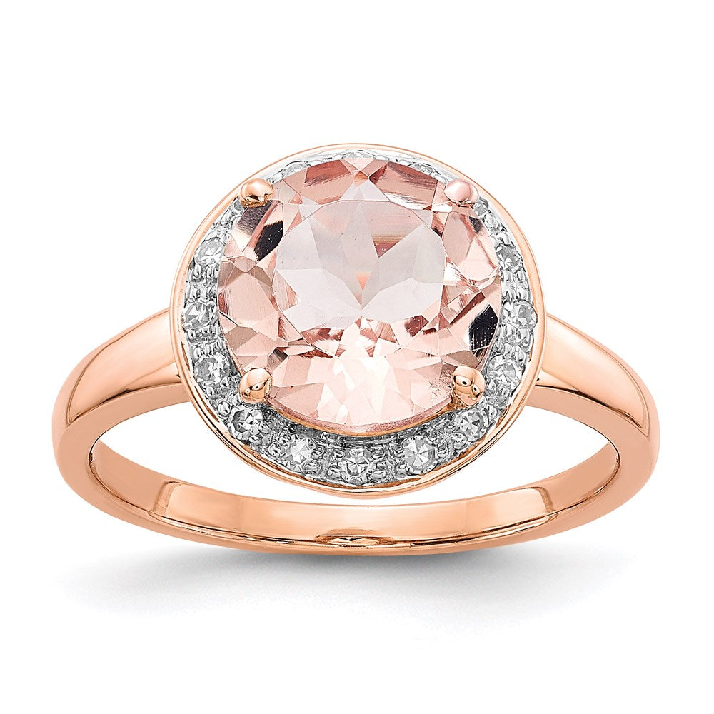 14k Rose Gold Real Diamond and Morganite Round Ring
