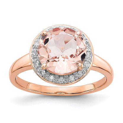 14k Rose Gold Real Diamond and Morganite Round Ring