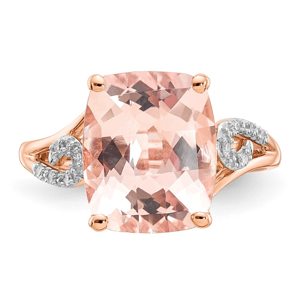 14k Rose Gold Real Diamond and Morganite Square Ring