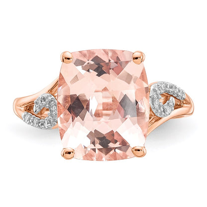 14k Rose Gold Real Diamond and Morganite Square Ring