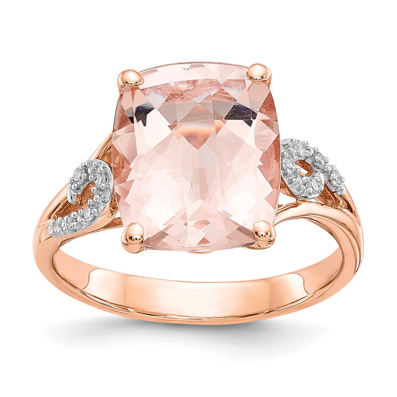 14k Rose Gold Real Diamond and Morganite Square Ring