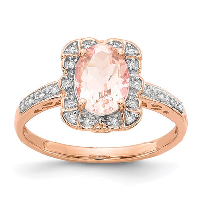 14k Rose Gold Real Diamond Morganite Ring