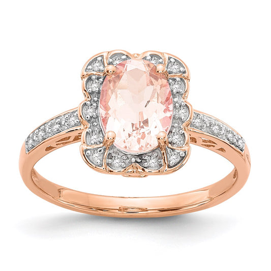 14k Rose Gold Real Diamond Morganite Ring