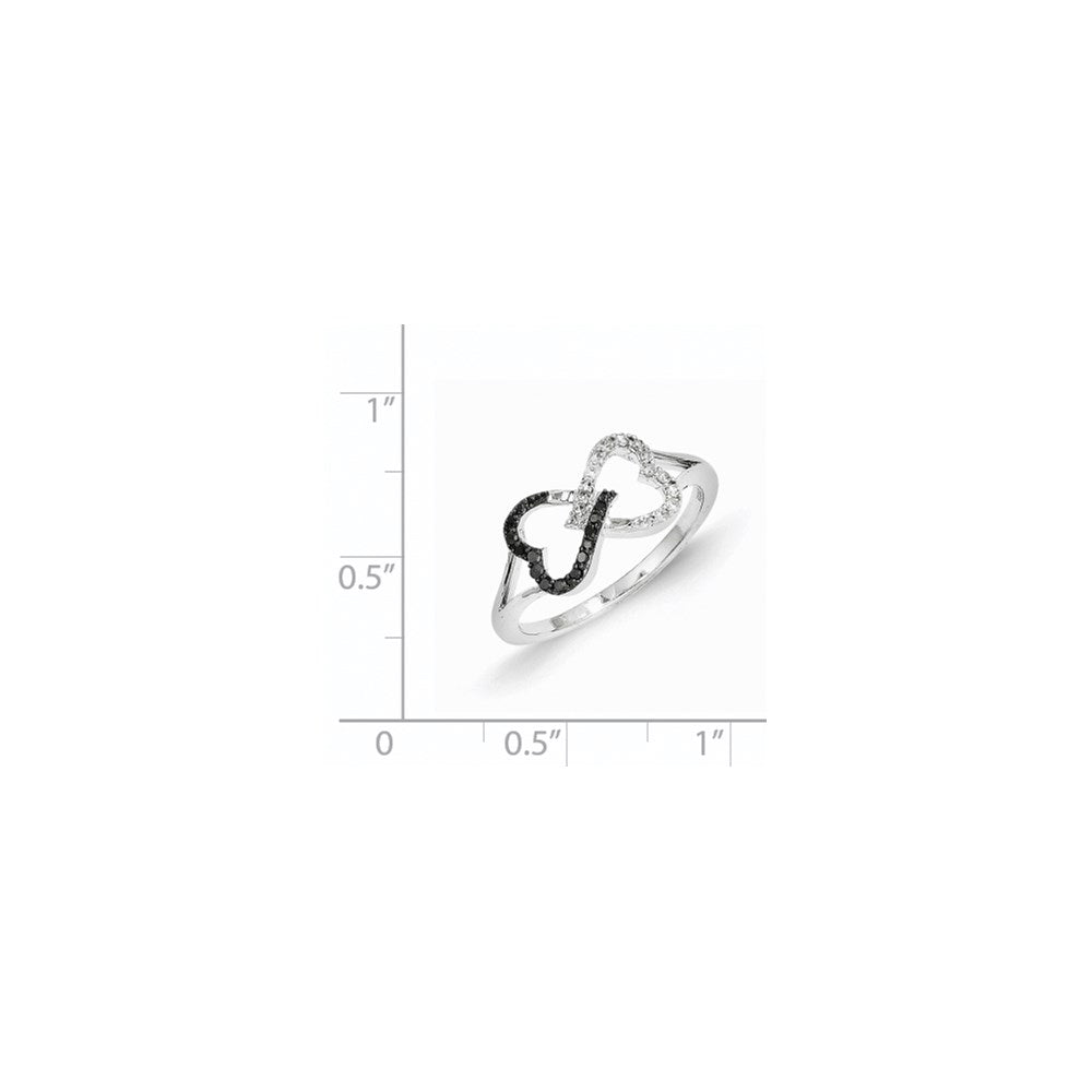 14k White Gold w/ Black and White Real Diamond Infinity Heart Ring