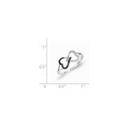 14k White Gold w/ Black and White Real Diamond Infinity Heart Ring