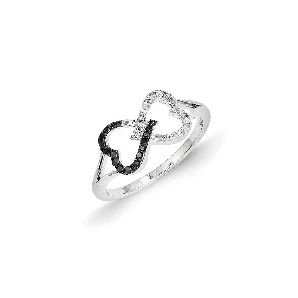 14k White Gold w/ Black and White Real Diamond Infinity Heart Ring