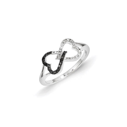14k White Gold w/ Black and White Real Diamond Infinity Heart Ring