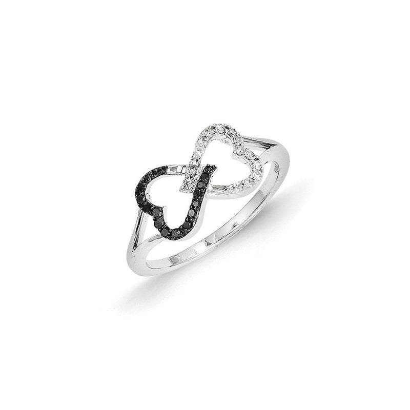 14k White Gold w/ Black and White Real Diamond Infinity Heart Ring