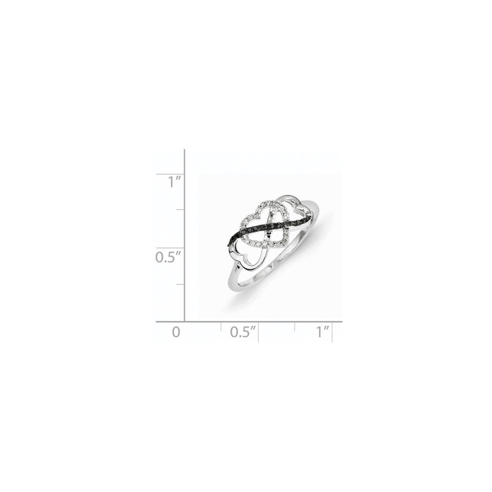 14k White Gold w/ Black and White Real Diamond Triple Heart Ring