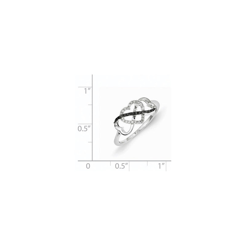 14k White Gold w/ Black and White Real Diamond Triple Heart Ring