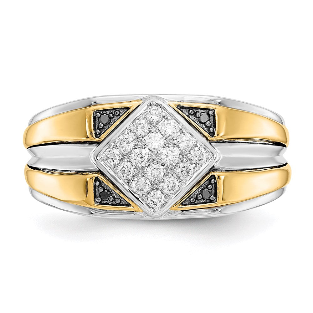 14k Two-Tone Gold Black & White Real Diamond Men's Ring