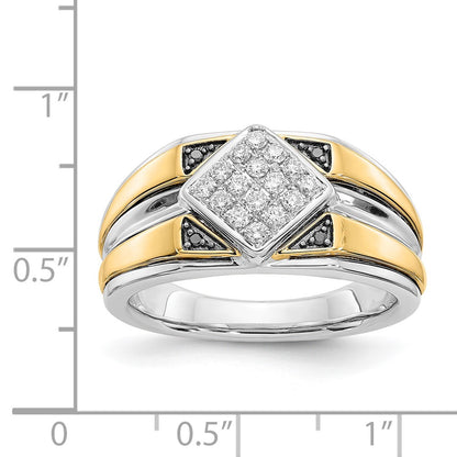 14k Two-Tone Gold Black & White Real Diamond Men's Ring