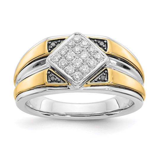 14k Two-Tone Gold Black & White Real Diamond Men's Ring