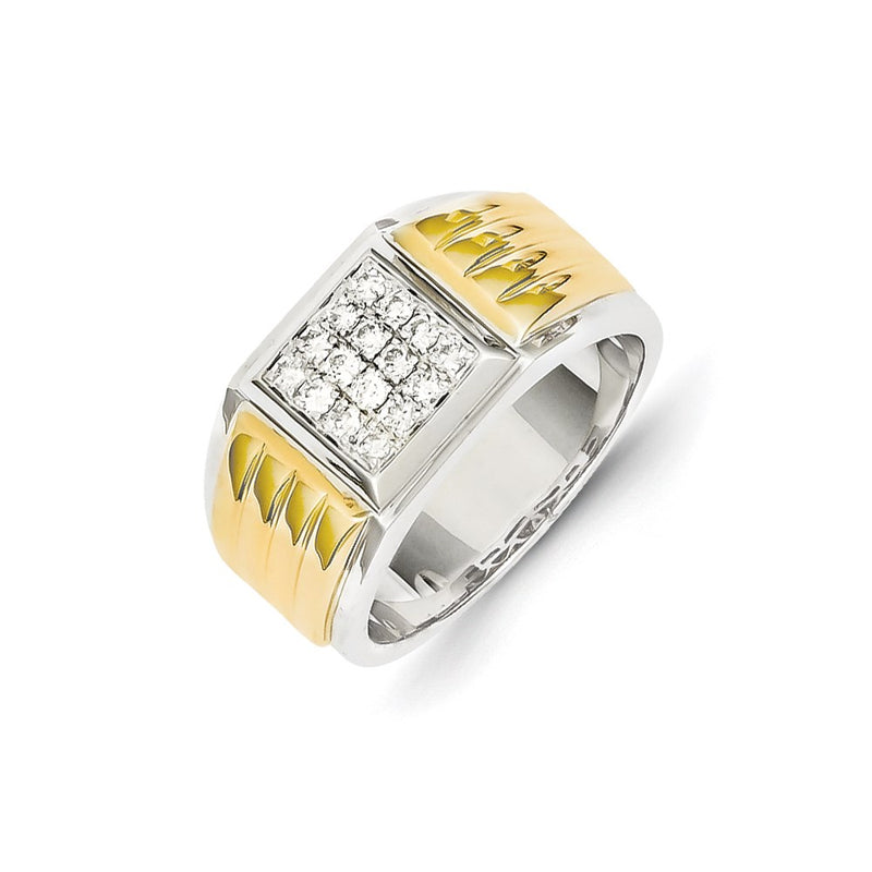 14K Yellow & White Gold Real Diamond Square Men's Ring