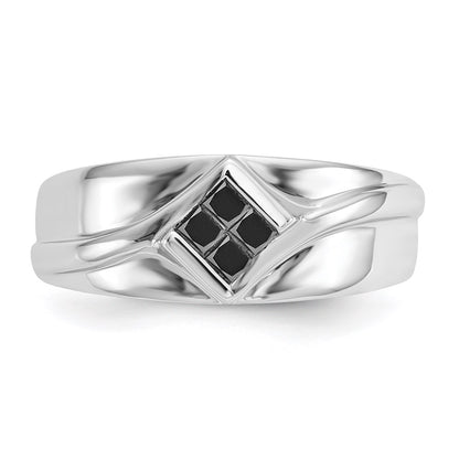 14k White Gold Black Real Diamond Mens Ring