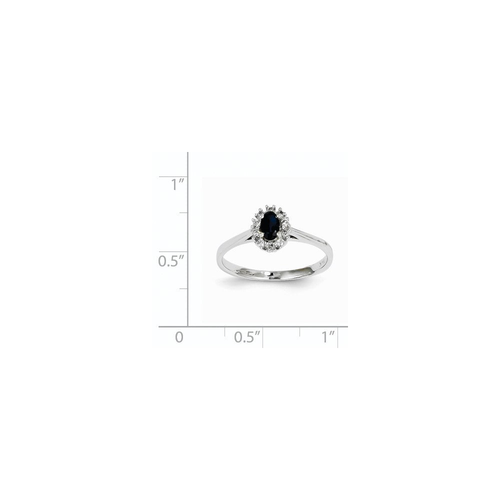 14K White Gold Real Diamond & Sapphire Oval Ring