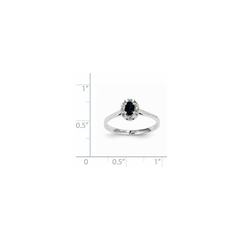 14K White Gold Real Diamond & Sapphire Oval Ring