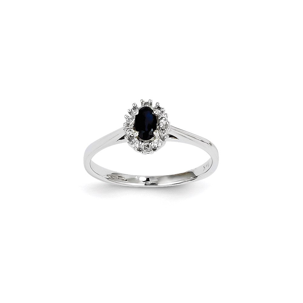 14K White Gold Real Diamond & Sapphire Oval Ring