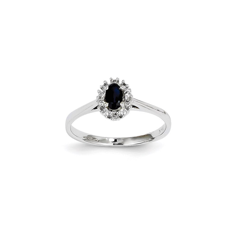 14K White Gold Real Diamond & Sapphire Oval Ring