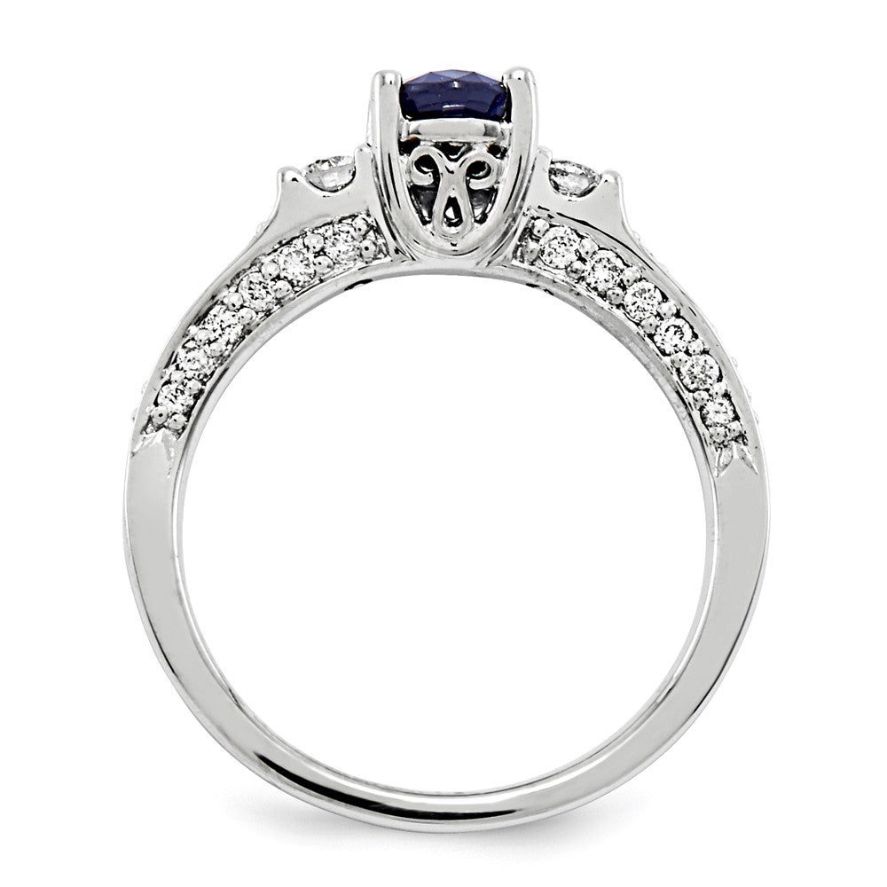 14K White Gold Real Diamond & Sapphire Ring