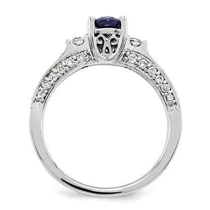 14K White Gold Real Diamond & Sapphire Ring