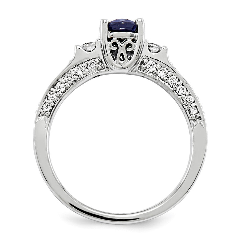 14K White Gold Real Diamond & Sapphire Ring