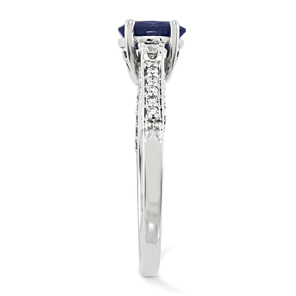 14K White Gold Real Diamond & Sapphire Ring