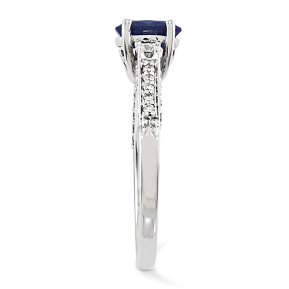 14K White Gold Real Diamond & Sapphire Ring