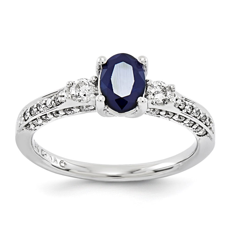 14K White Gold Real Diamond & Sapphire Ring