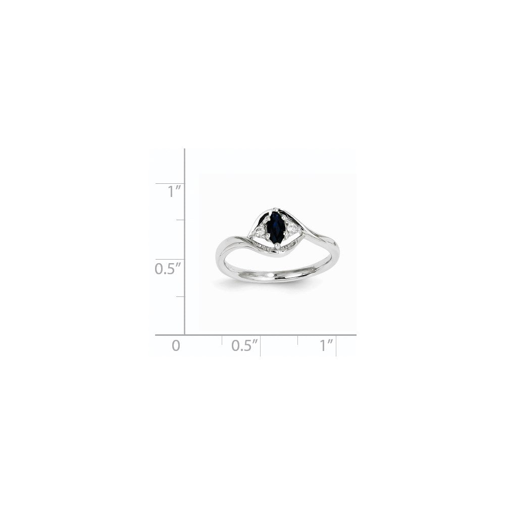 14K White Gold Real Diamond & Sapphire Ring