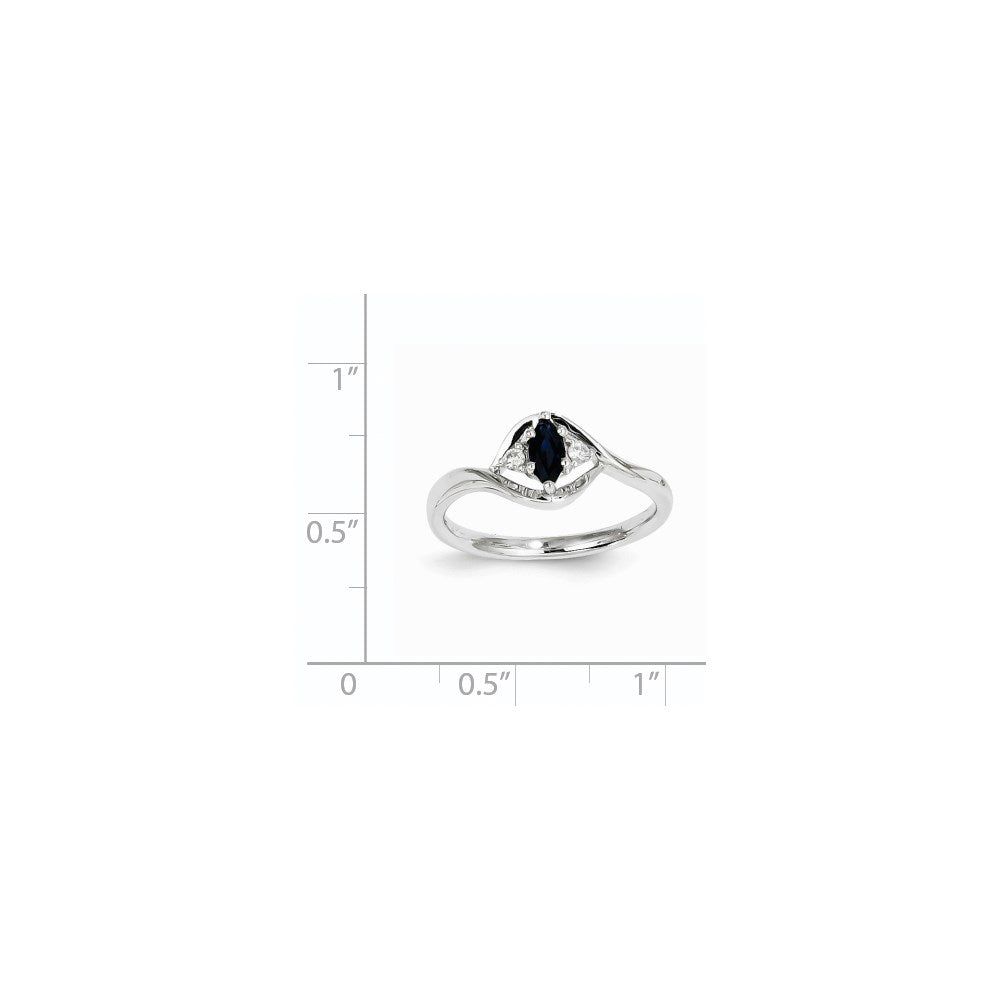 14K White Gold Real Diamond & Sapphire Ring