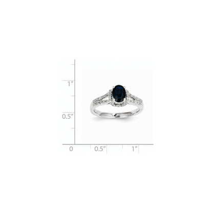 14K White Gold Real Diamond & Sapphire Ring