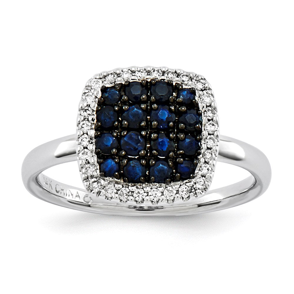 14K White Gold Real Diamond & Sapphire Ring