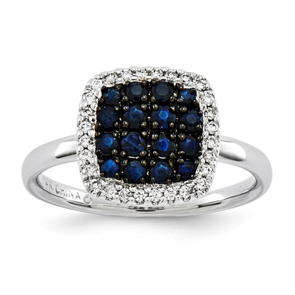 14K White Gold Real Diamond & Sapphire Ring