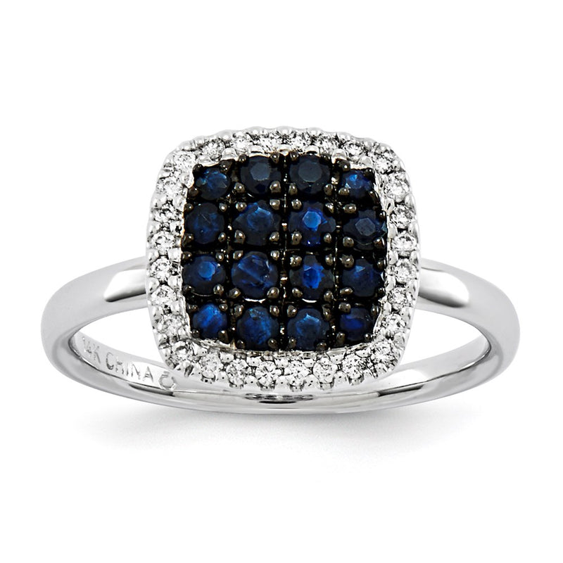 14K White Gold Real Diamond & Sapphire Ring
