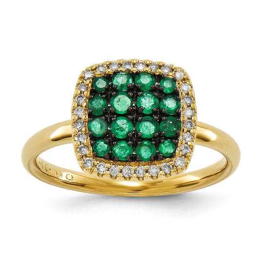 14K Yellow Gold Real Diamond & Emerald Ring
