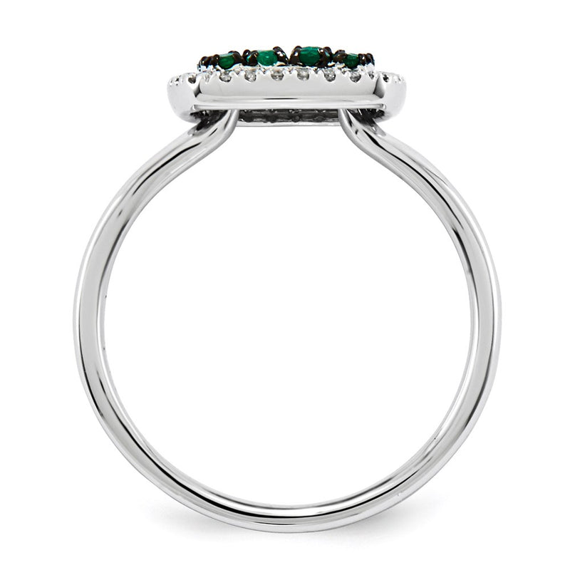 14k White Gold Real Diamond & Emerald Ring