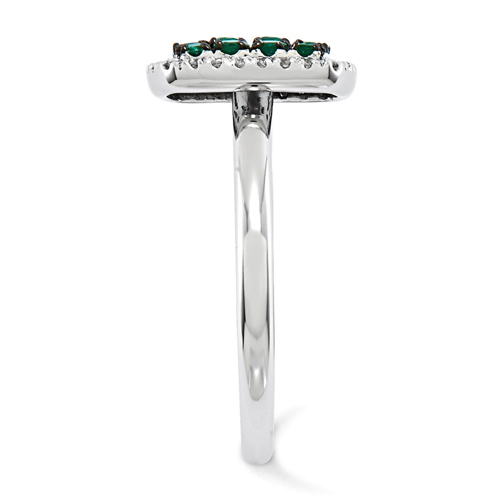 14k White Gold Real Diamond & Emerald Ring