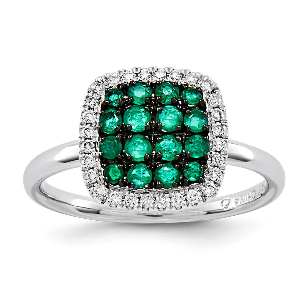 14k White Gold Real Diamond & Emerald Ring