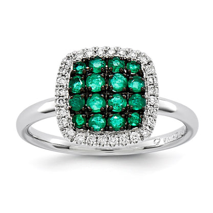 14k White Gold Real Diamond & Emerald Ring