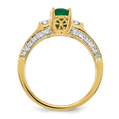 14K Yellow Gold Real Diamond & Emerald Ring