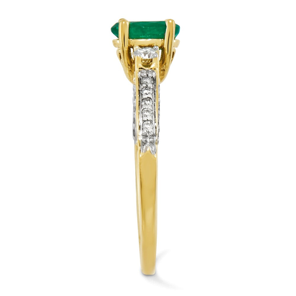 14K Yellow Gold Real Diamond & Emerald Ring