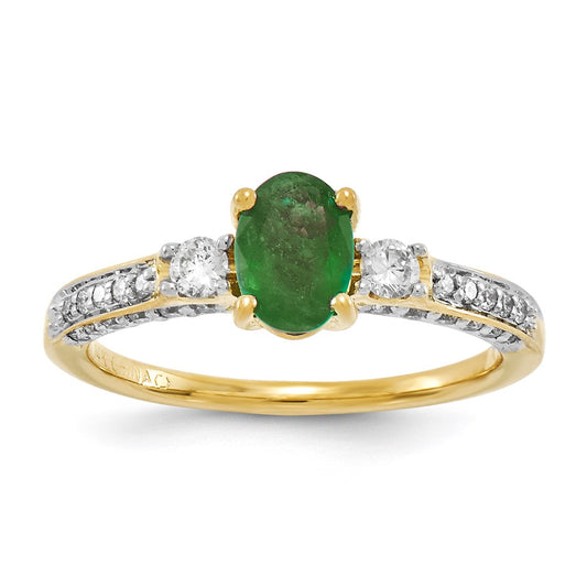 14K Yellow Gold Real Diamond & Emerald Ring