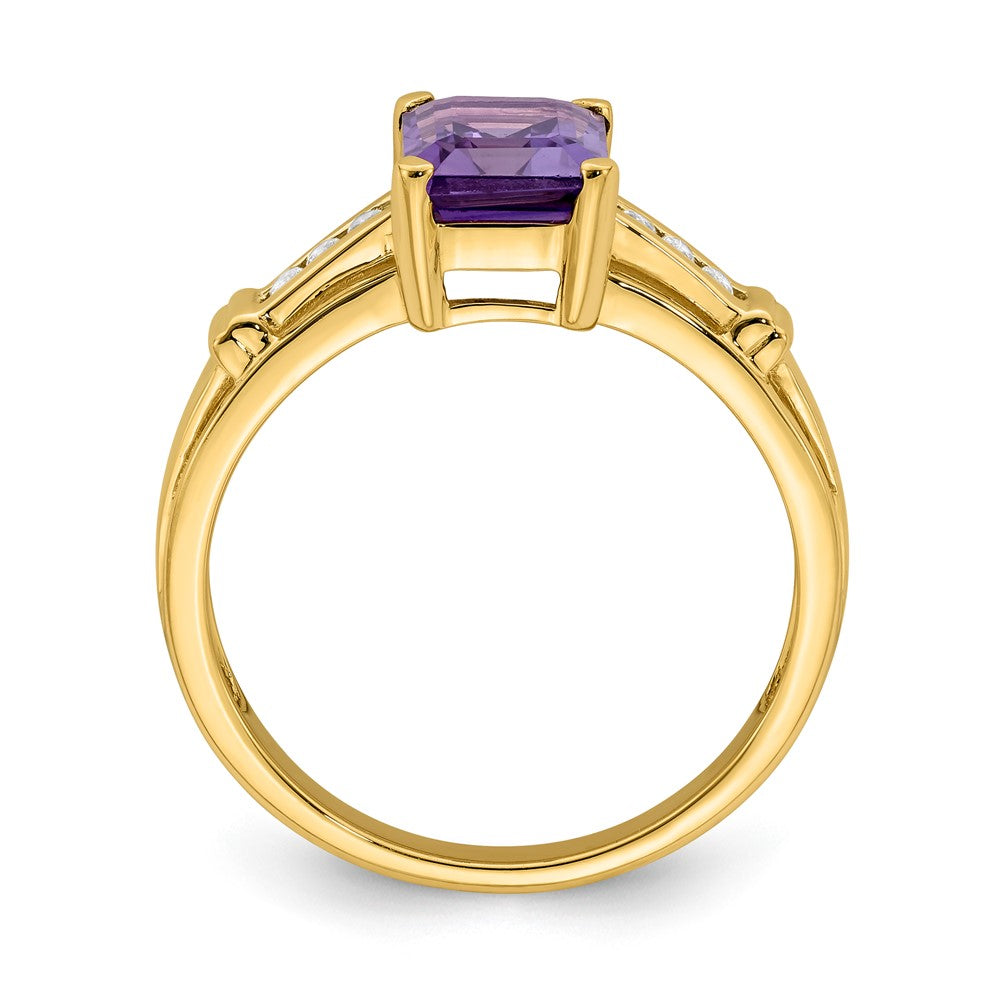 14K Yellow Gold Amethyst and White Topaz Square Ring