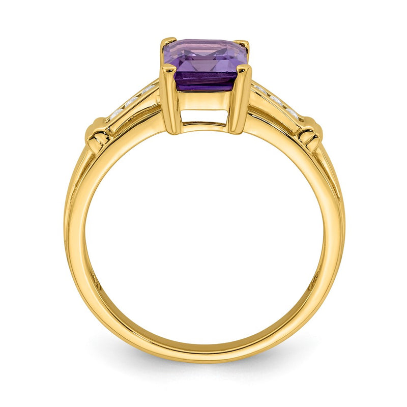 14K Yellow Gold Amethyst and White Topaz Square Ring